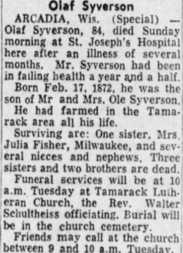 Obituary for Olaf Syverson (Aged 84)
